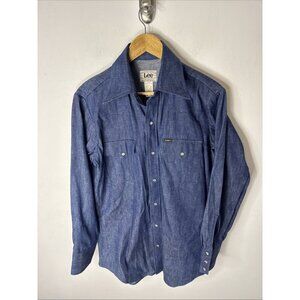 Vintage Lee Western Denim Shirt Men’s 16.5 34 Pearl Snap Selvedge Cowboy Rodeo